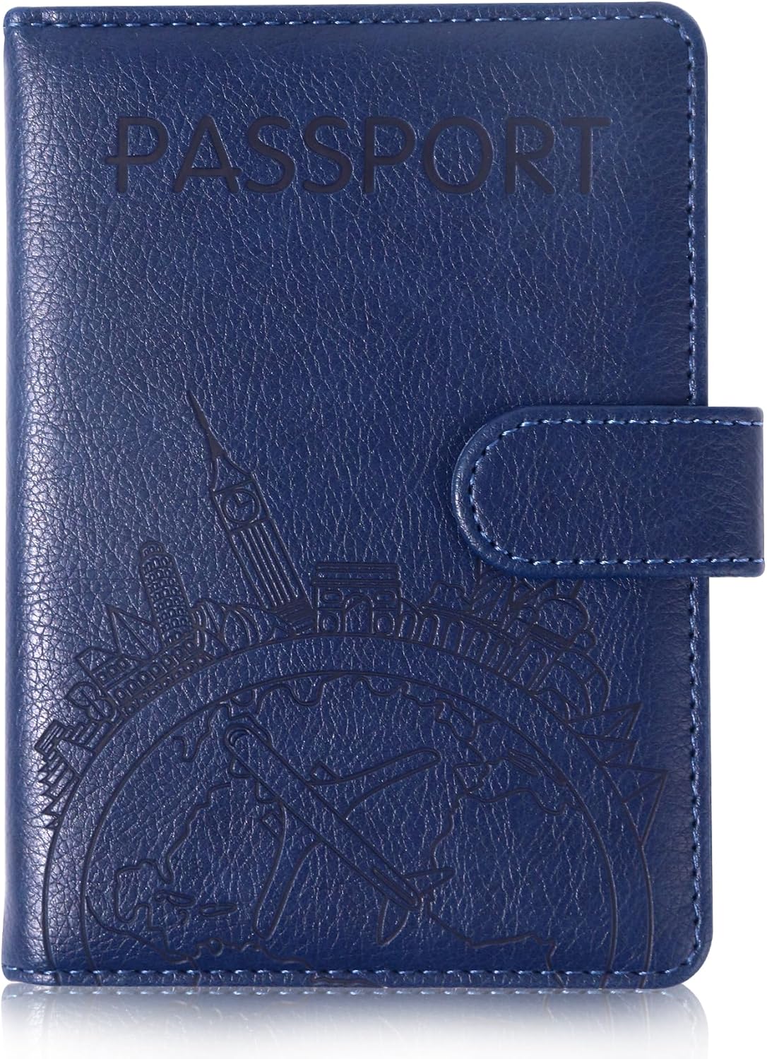 Passport Holder and Card Slot Combo RFID Blocking Leather Family Travel Passport Wallet Travel Accessories for Men Women US Passport Cover Protector (Travel blue)