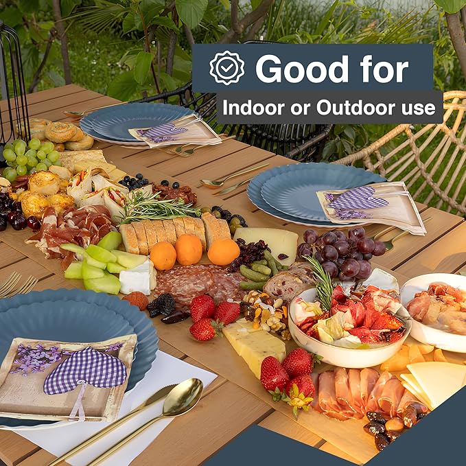 Trendables Scalloped Paper Plates 8.5 Inch & 10.5 Inch 40 Pcs Dinner Plate Set Fancy Disposable Plates for Party for 20 Guests 20 X 8 & 20 X 10 Large & Small Paper Plate Set for Parties Slate Blue