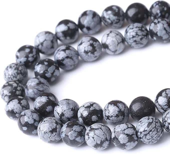 Snowflake Stone Beads for Jewelry Making DIY Craft Gemstone Beads Kit (10mm, 35pcs) Smooth Healing Crystal Beads for Bracelets, Necklaces, Home Decor