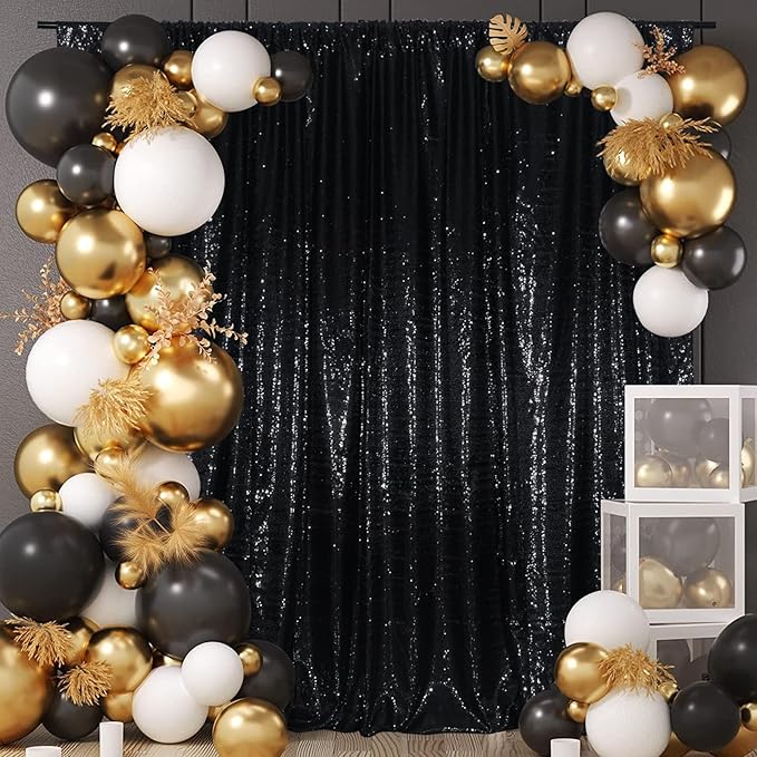 Black Sequin Backdrop Curtains, Black Backdrop 6ftx6ft Glitter Photo Backdrop Curtain for Party Decoration Thickened Sparkle Photoshoot Background NO See-Through