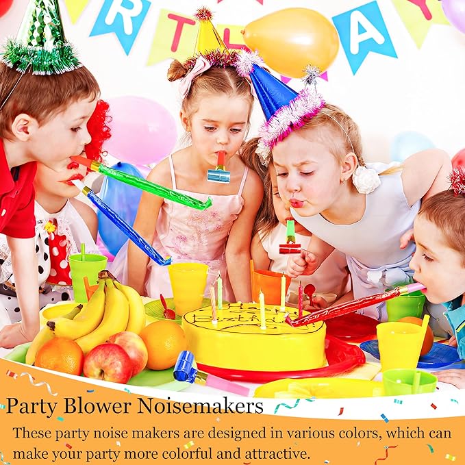 24 Pcs Party Blower Colorful Blowouts Noisemakers Birthday Blowouts Whistles for Party Favors(Colorful Metallic Roll)