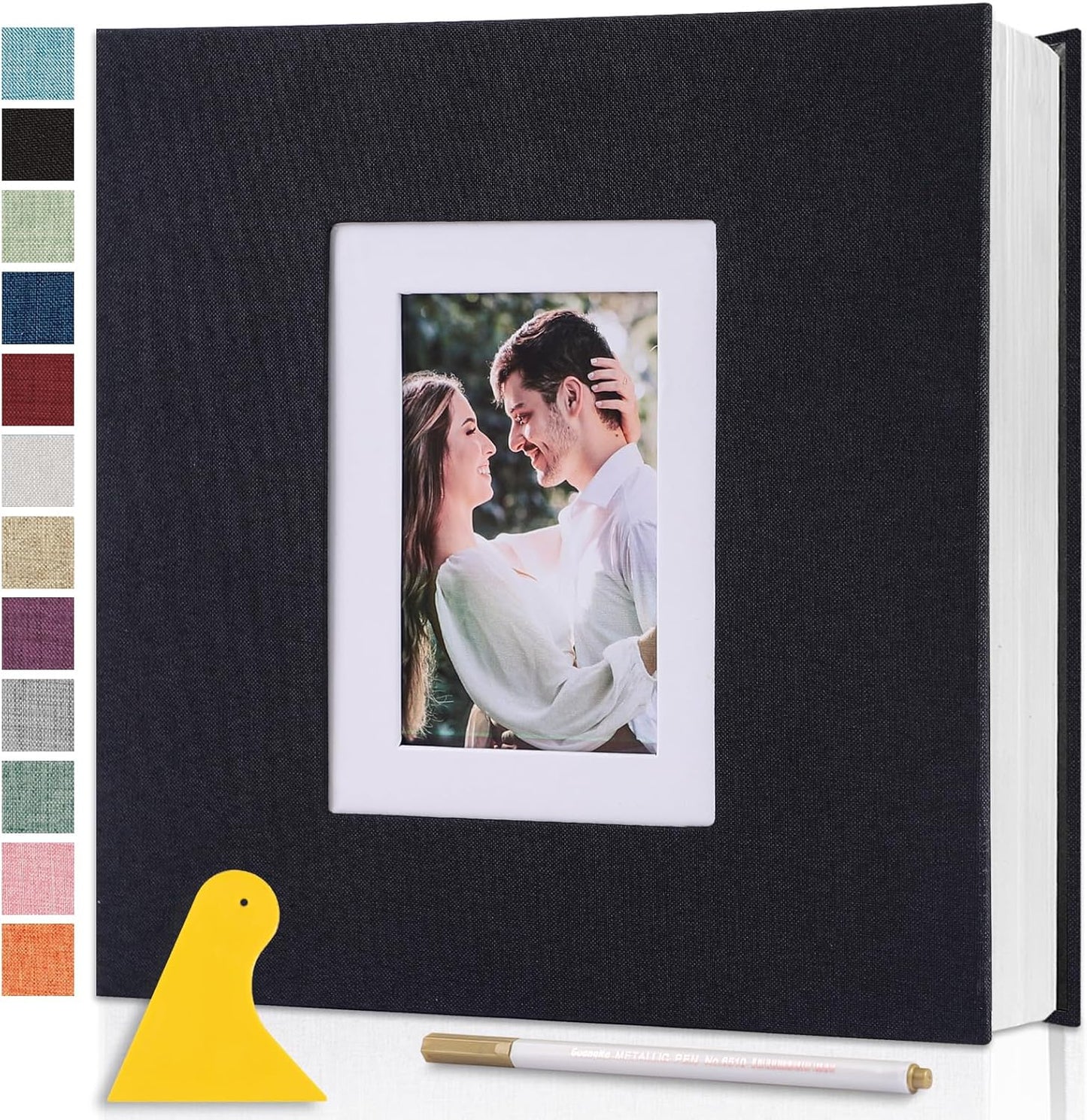 Photo Album Self Adhesive Pages Scrapbook Large Magnetic Photo Albums with Sticky Pages Scrapbooks for Wedding Baby for 4x6 5x7 8x10 Picture Photo Books 13.2x12.8 Black 60 Pages