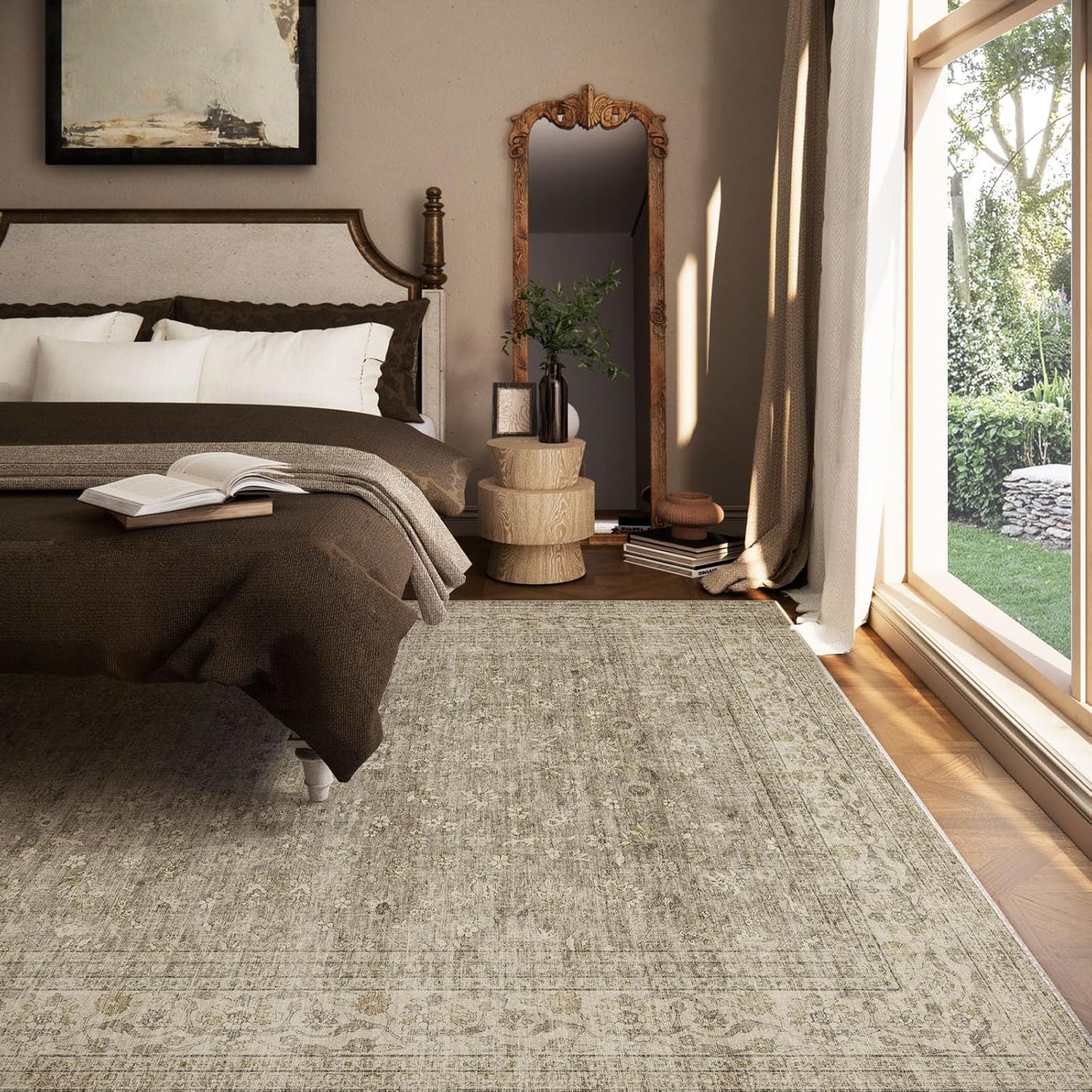 Machine Washable Rugs for Living Room: 8x10 Area Rugs for Bedroom Vintage Stain Resistant Non Slip Low Pile Lightweight Boho Carpet for Kitchen Dining Room Farmhouse Kids Room Nursery