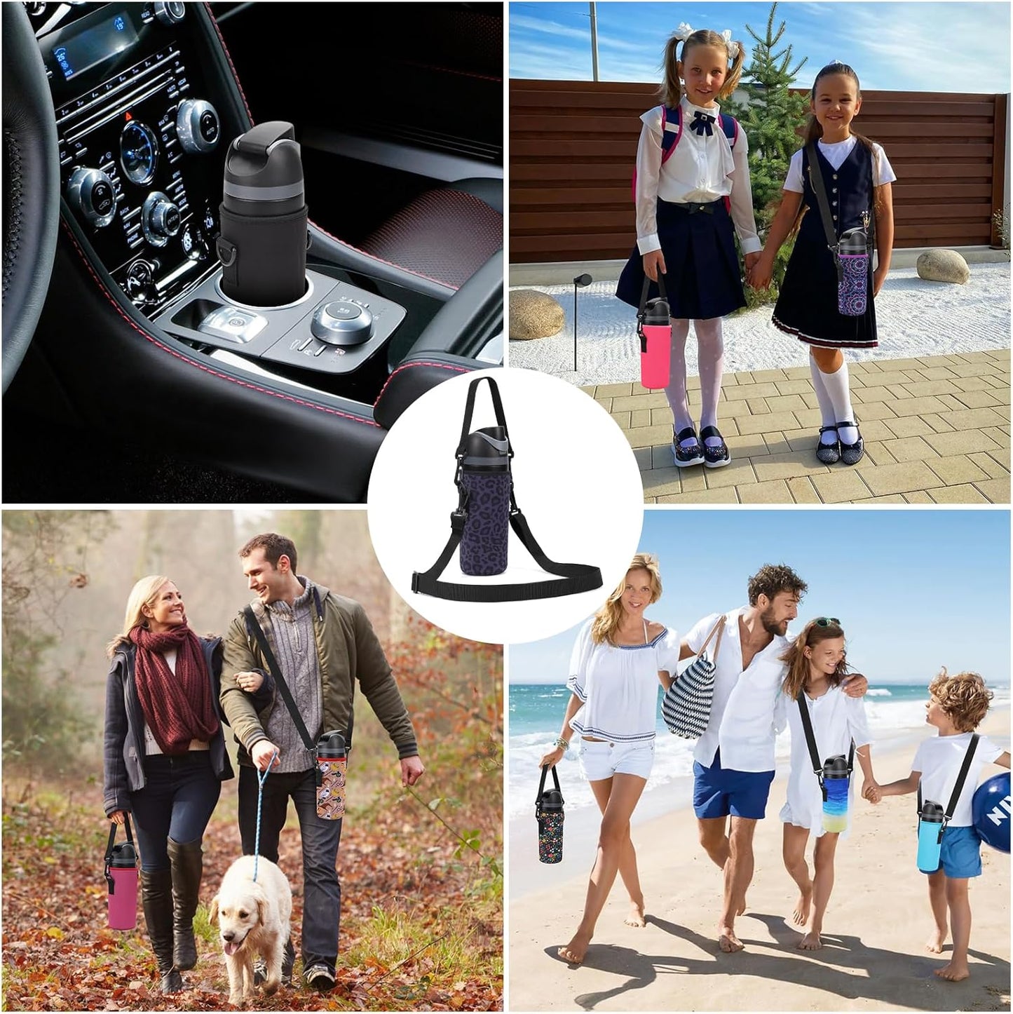 Neoprene Water Bottle Carrier Bag with Adjustable Shoulder Strap for Owala 24 OZ Tumbler, Insulated Water Bottle Cover for Owala FreeSip Insulated Water Bottle (Black Panther, 24 OZ)