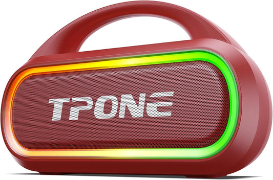 TPone Portable Bluetooth Speaker, 30W (Peak) Wireless Speaker for Outdoor, Up to 12H Playtime, IPX5 Waterproof with Light, TWS Pairing, for Home/Party/Outdoor/Beach, Birthday Gift (Red)