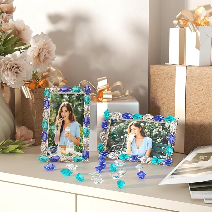 Acrylic Crushed Ice Rocks, Babenest 150 PCS Fake Crystals Plastic Ice Cubes Diamonds Gems for Vase Fillers, Home Decoration, Table Scatter, Event, Wedding, Arts & Crafts (Clear/Rpyal Blue/Baby Blue)