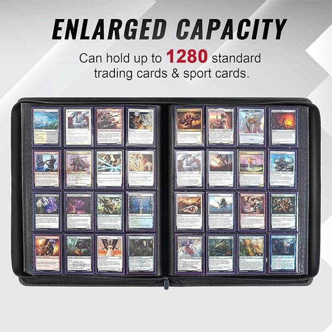 16-Pocket Binder for 1280 Trading Cards, Ringless Album with 40 Double Sided and Side-Loading Pages, Compatible with MTG, Sport Cards and other Standard Collectible Cards