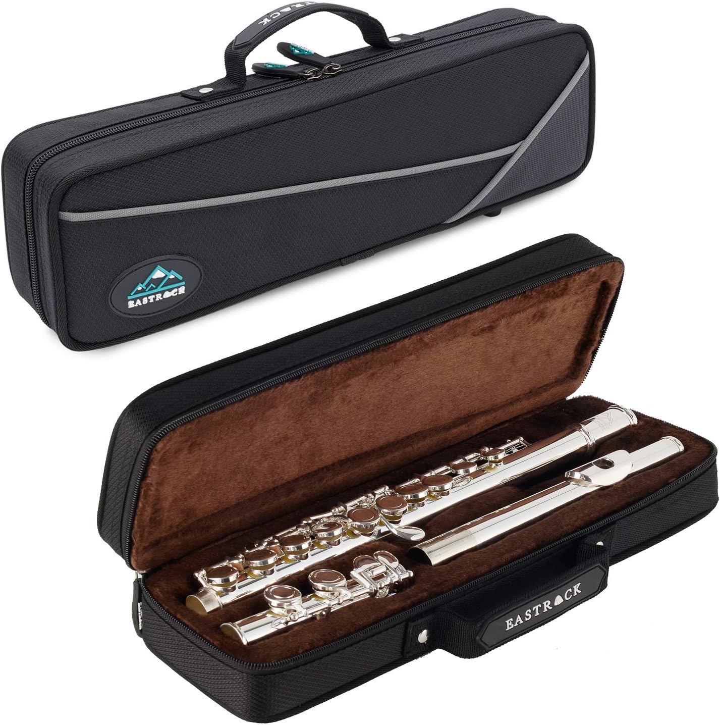 EASTROCK Silver Plated Flute Instrument for Beginner Kids Student，Closed Hole Flutes 16 Keys C Flute with Carrying Case,Stand，Cleaning kit，Gloves，Tuning Rod(Silver Plated)