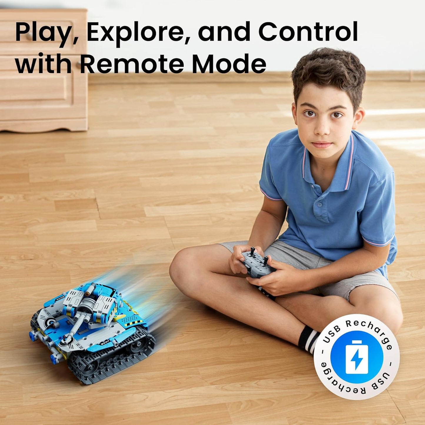 Sillbird Robot Building Kit with Remote Control STEM Gifts for Boys Ages 8-12, Technic Coding Robotic Toys for Kids Birthday, Build 5in1 Models with 488 Pieces - Blue
