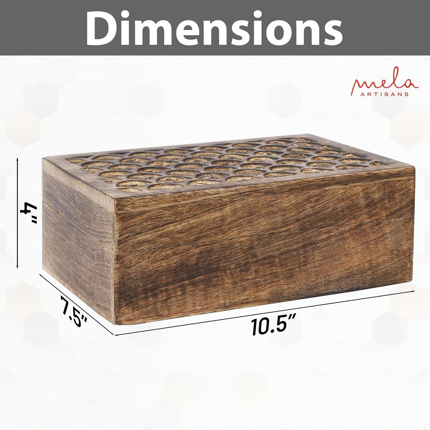 Mela Artisans Carved Scallop Mango Wood Box with Lid - Medium Burnt Extra Large Box - Handmade Decorative Box with Lid for Use As Memory BoxKeepsake BoxPhoto Storage Boxand more - 10.5” x 7.5” x 4”