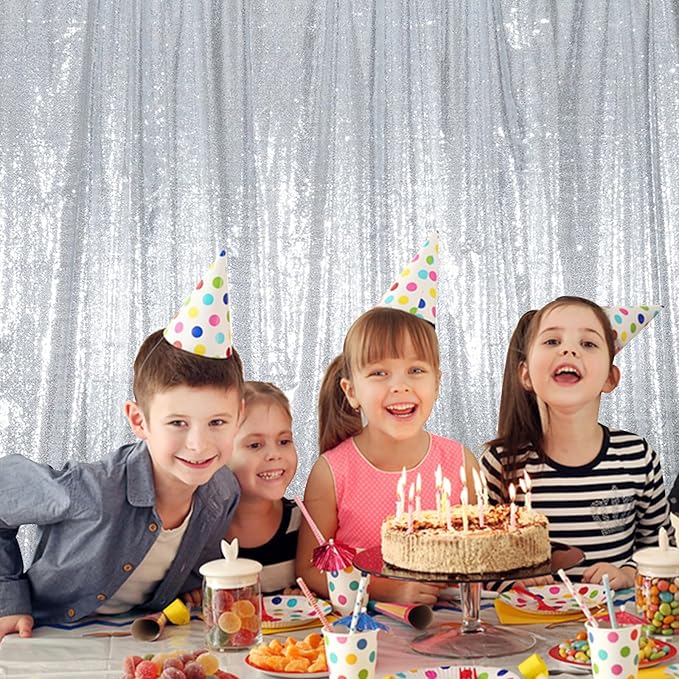 Juya Delight Sequin Backdrop Curtain Non-Transparent Sequin Photography Background Backdrop Curtain for Birthday Party Wedding Festival Ceremony 6FTx8FT Silver