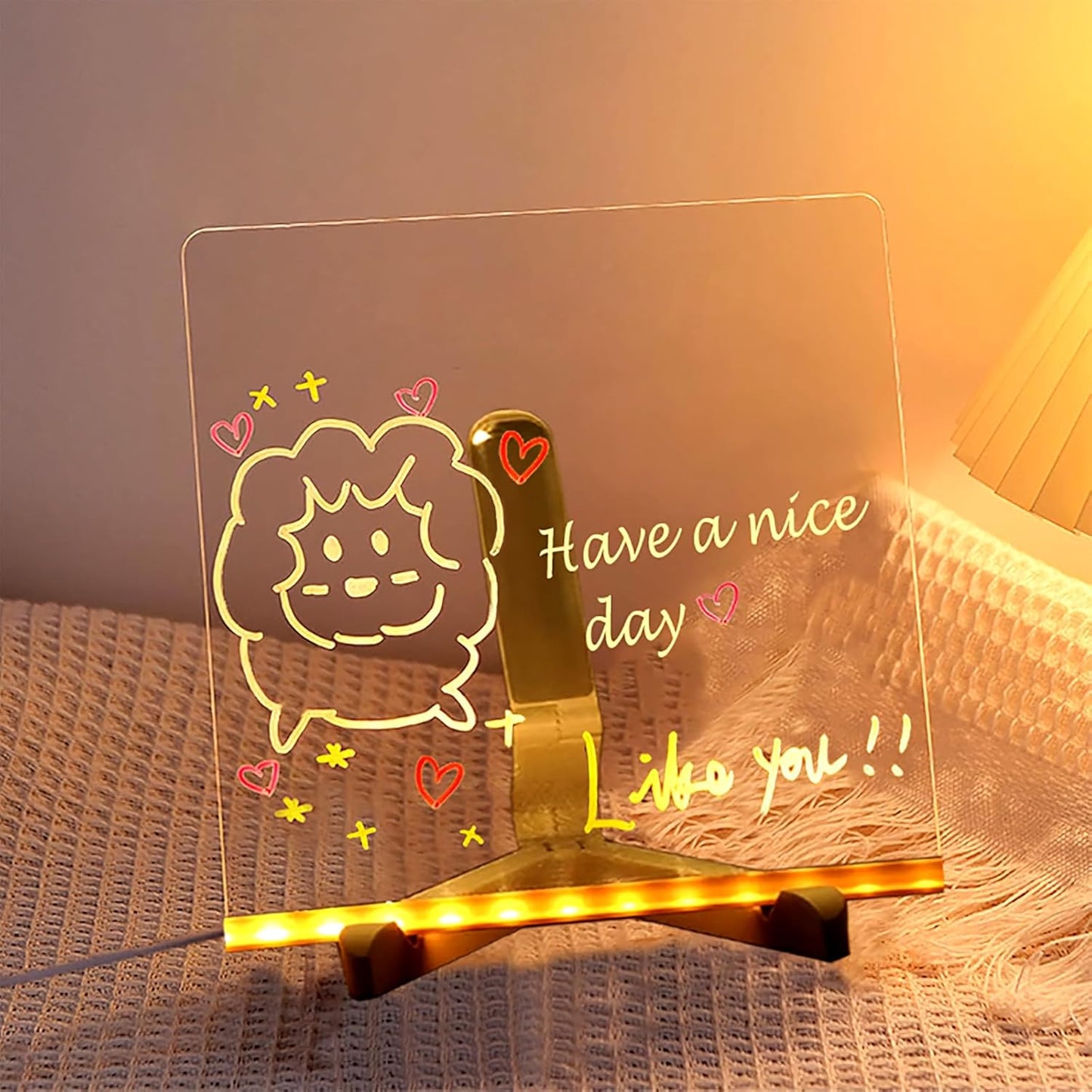Medium Acrylic Dry Erase Board with Light Light up Drawing Board with Stand as a Glow Memo LED Letter Message Board Note Glass Led Board White Board with 7 Pen for Office School Home (Medium)