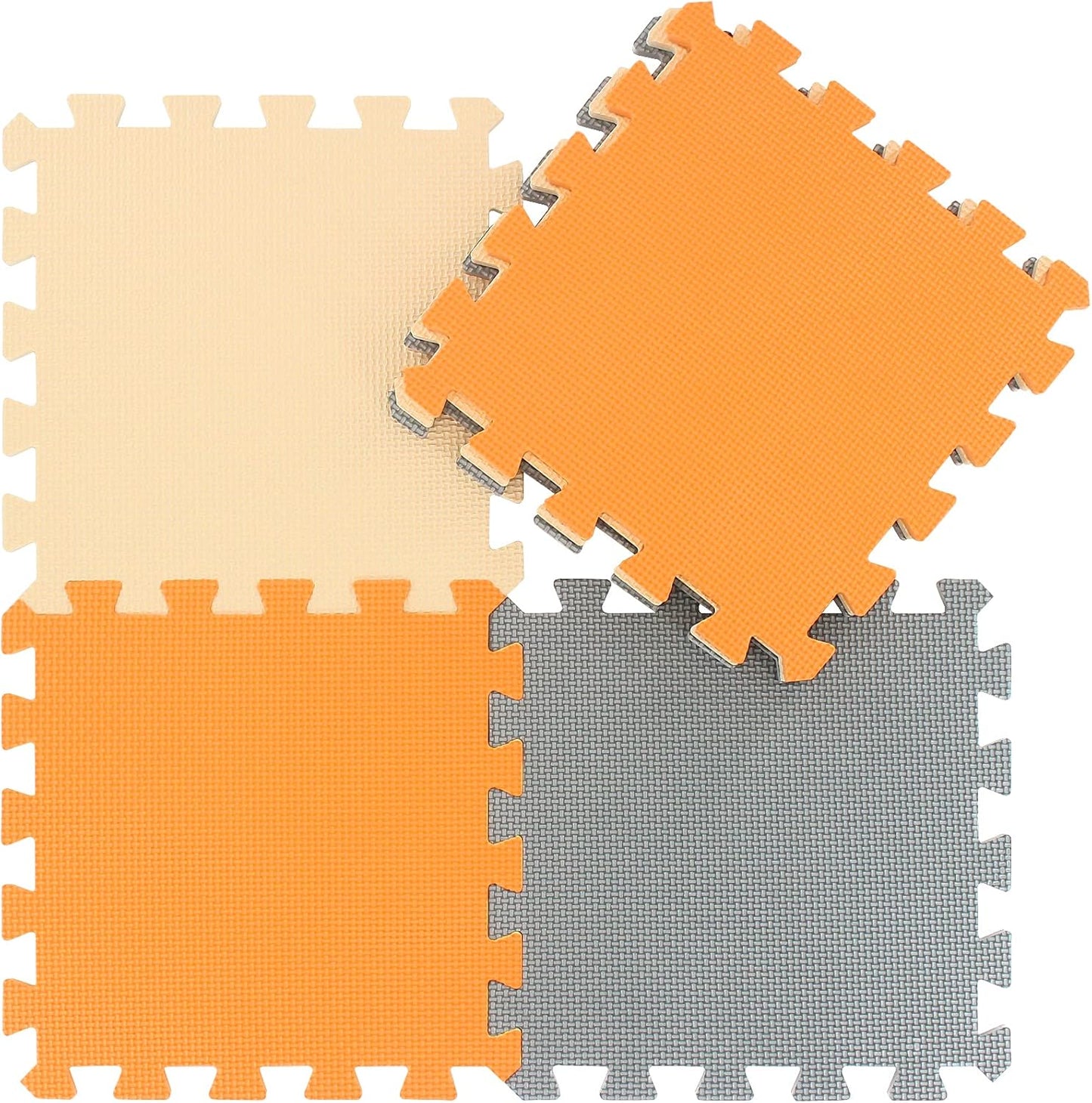 qqpp EVA Rubber 18 Tiles Interlocking Puzzle Foam Floor Mats - Baby Play Mat for Playing | Exercise Mat for Home Workout. Orange, Beige, Gray. QC-BJLb18N
