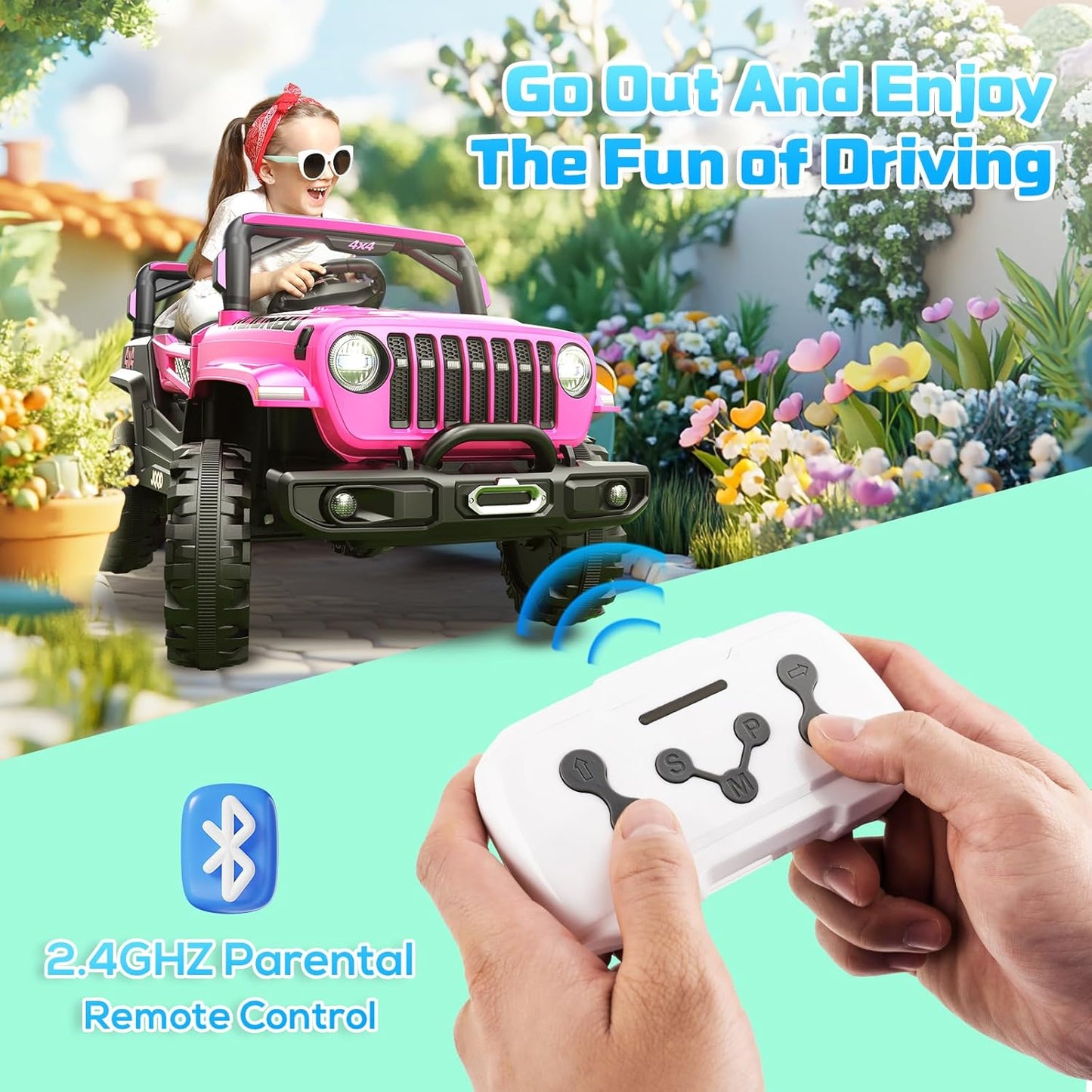 SEALIGHT 12V Kids Ride On Truck Car w/Parent Remote Control, 4 * 380W Motors, 3 Speeds, Emergency Braking, LED Lights, Music & Horn, Kids Electric Vehicles for Boy Girl Gift