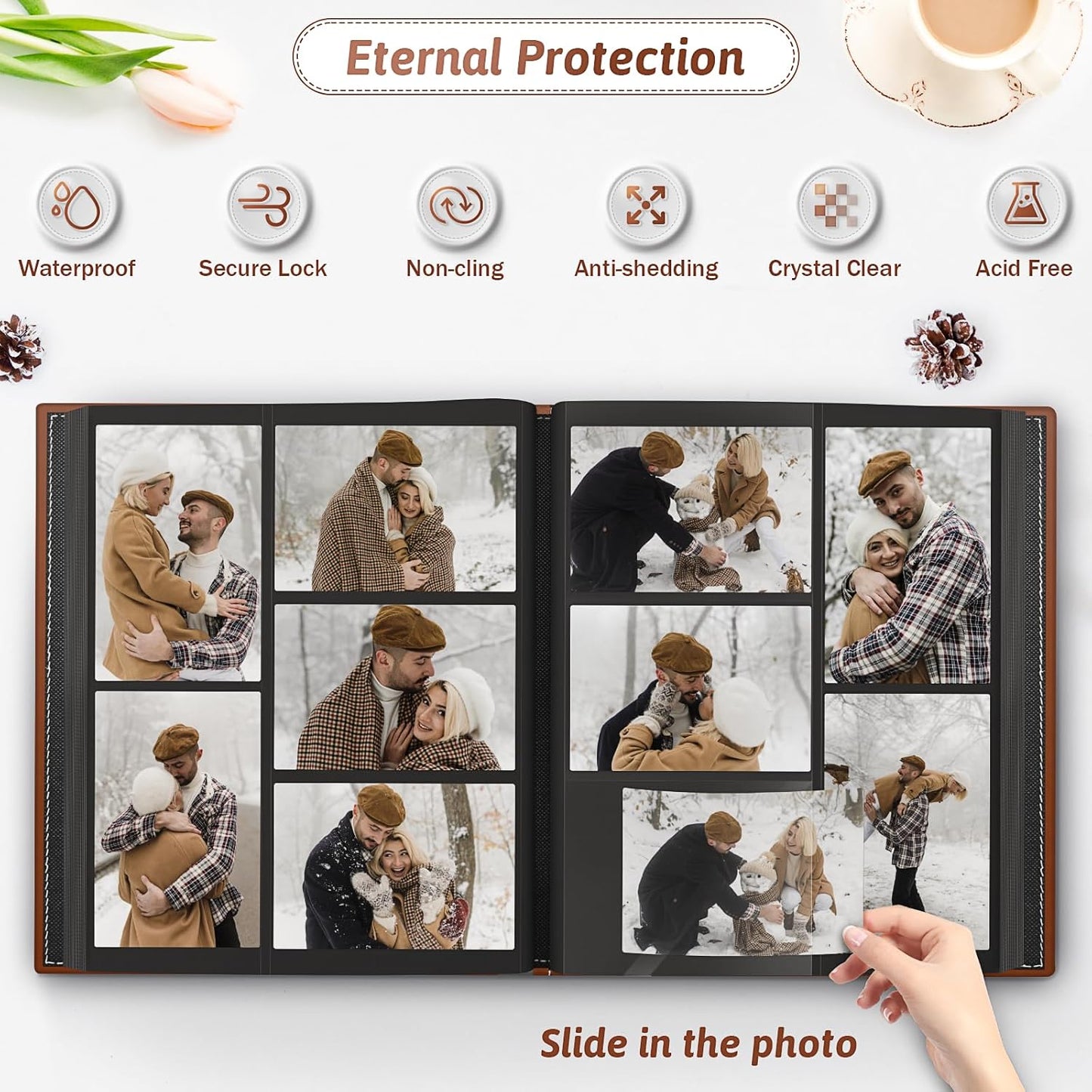 Popotop Photo Album 4x6 500 Pockets with Leather Hardcover Cover, Large Photo Album Binder Book with 50Pcs Pages for Family Travel Wedding Baby Gifts