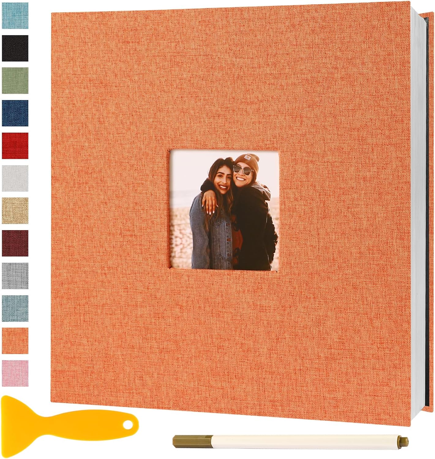 Photo Album Self Adhesive Pages Scrapbook Magnetic Photo Albums for 4x6 5x7 8x10 Pictures Sticky Pages Books for Baby Family Wedding 13.2x12.8 Orange 60 Pages