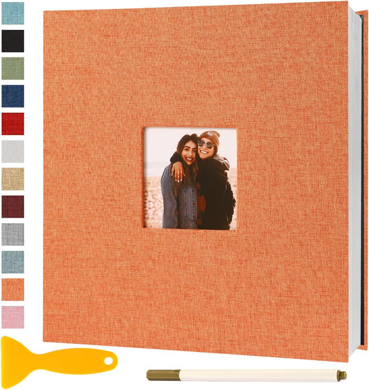 Photo Album Self Adhesive Pages Scrapbook Magnetic Photo Albums for 4x6 5x7 8x10 Pictures Sticky Pages Books for Baby Family Wedding 13.2x12.8 Orange 40 Pages