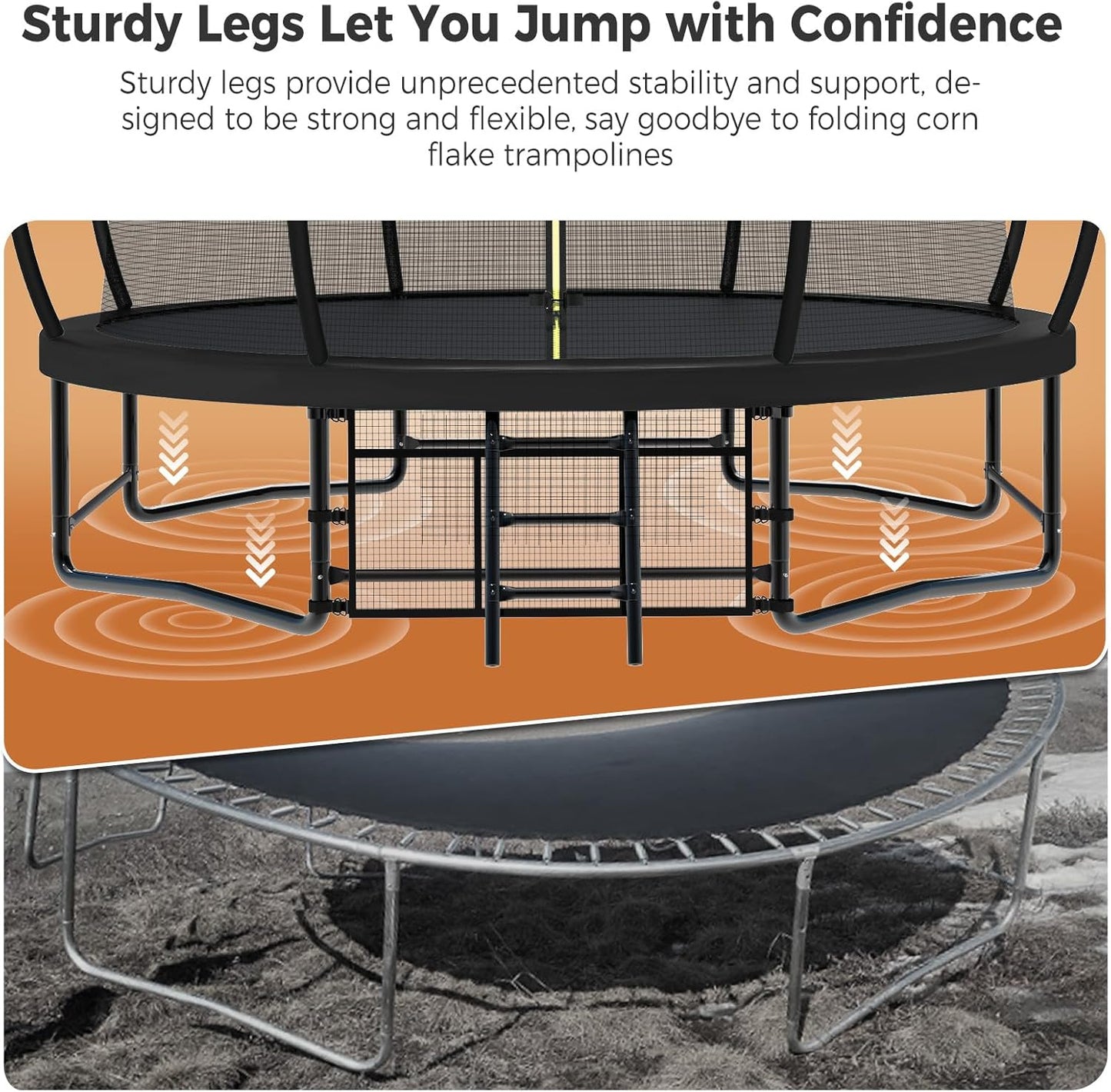 Tatub Large Trampolines Outdoor 10 12 14 15 16FT for Kids and Adults,Outdoor Recreational Pumpkin Trampolines with Curved Poles and Safety Enclosure Net, Basketball Hoop, Ladder