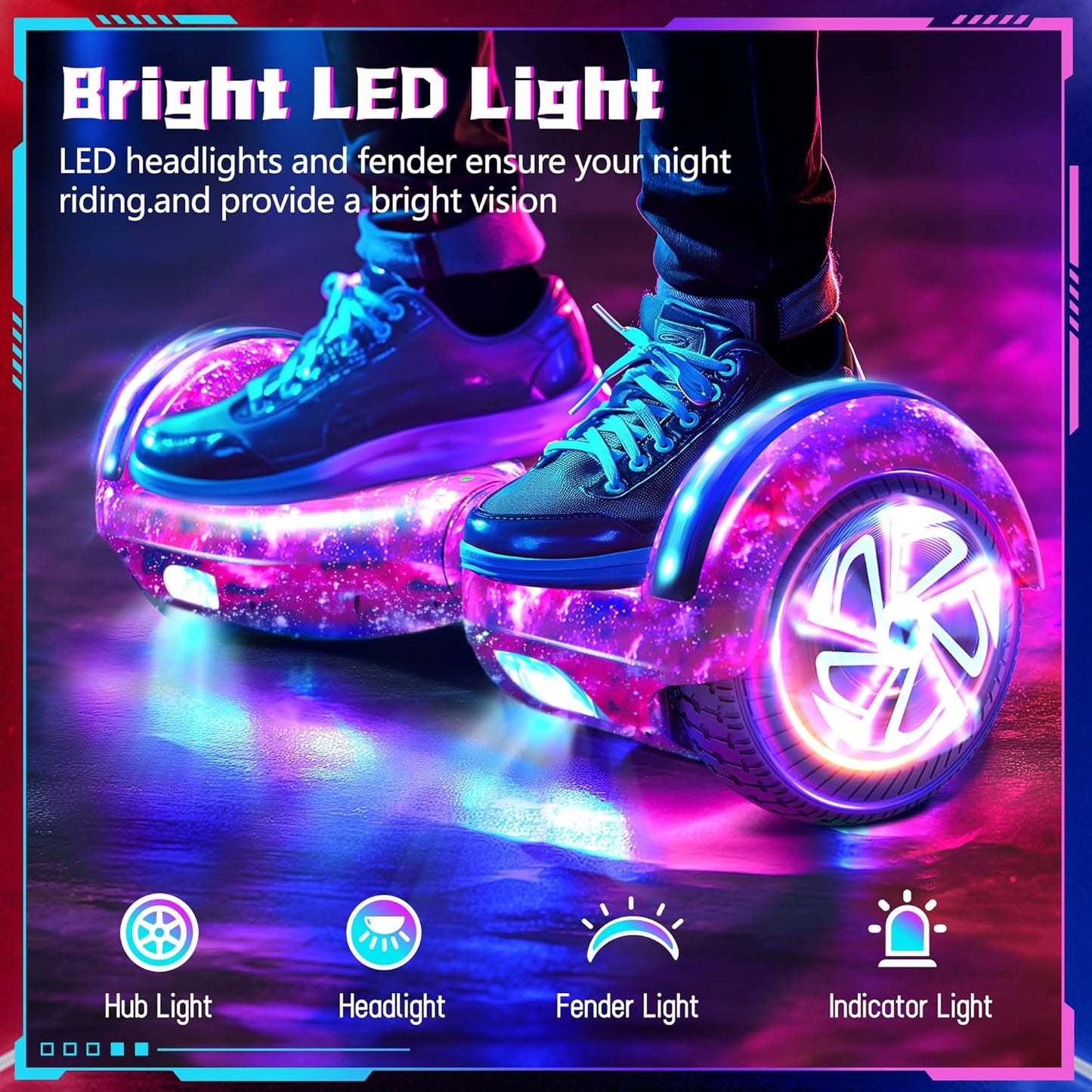 SISIGAD Scooters for Kids Ages 6-12, with Built-in Bluetooth Speaker and 6.5" Colorful Lights Wheels, Safety Certified Self Balancing Scooter Gift for Kids