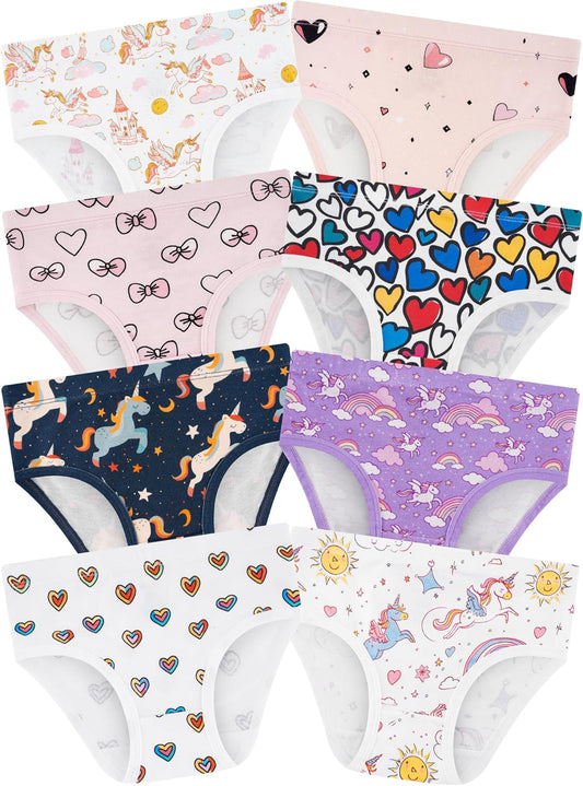 Girls' Underwear,Soft Cotton Tagless Panties for Toddlers' & Little Kids Comfort,Breathable Briefs,8-Pack