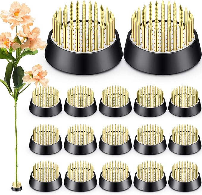 Kritkin 24 Pieces Flower Frogs Holder Mini Floral Round Flower Japanese Arranger Fixed Pin Holder for Arrangements Floral Plant Small Vase Ikebana Decoration Supplies Plant Fixation(1.34 Inch,Gold)