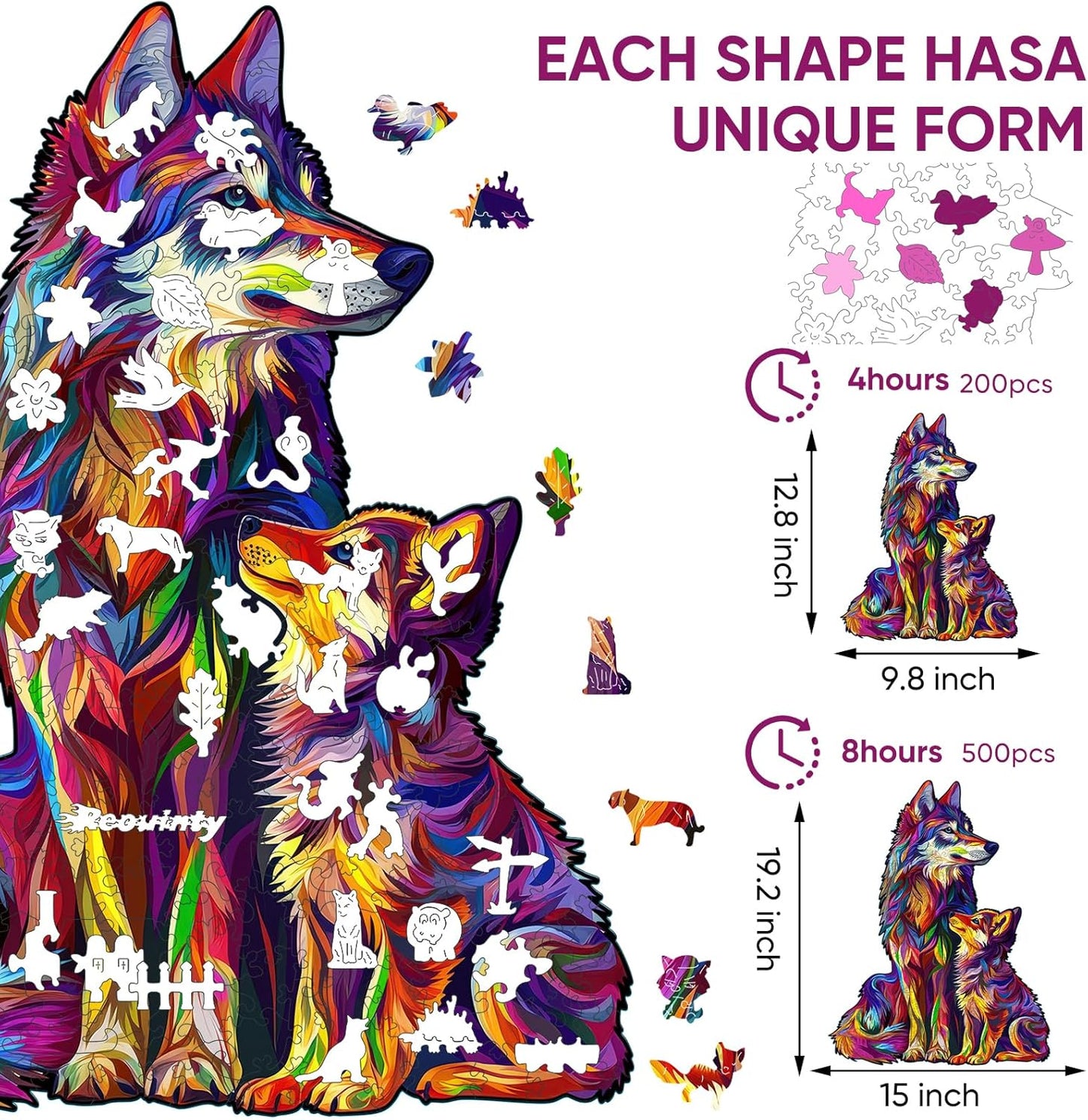 Wolf Puzzles for Adult 500 Piece, Family Wooden Puzzle for Adult, Challenging Puzzle, Luxurious Shaped Wooden Puzzles for Adults, Family Game 15 x 19.2in