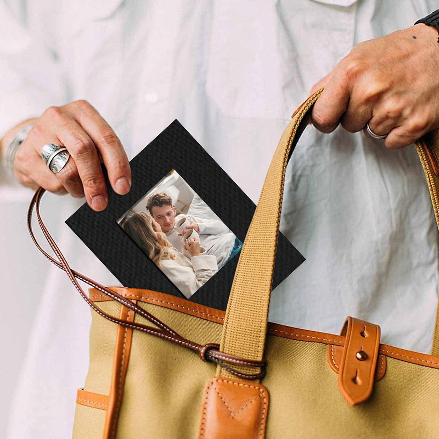 Small 4x6 Photo Album 100 Pockets Linen Cover with Front Window Portable Mini Picture Book for Family Travel Wedding and Memory Keepsake Organizer Black