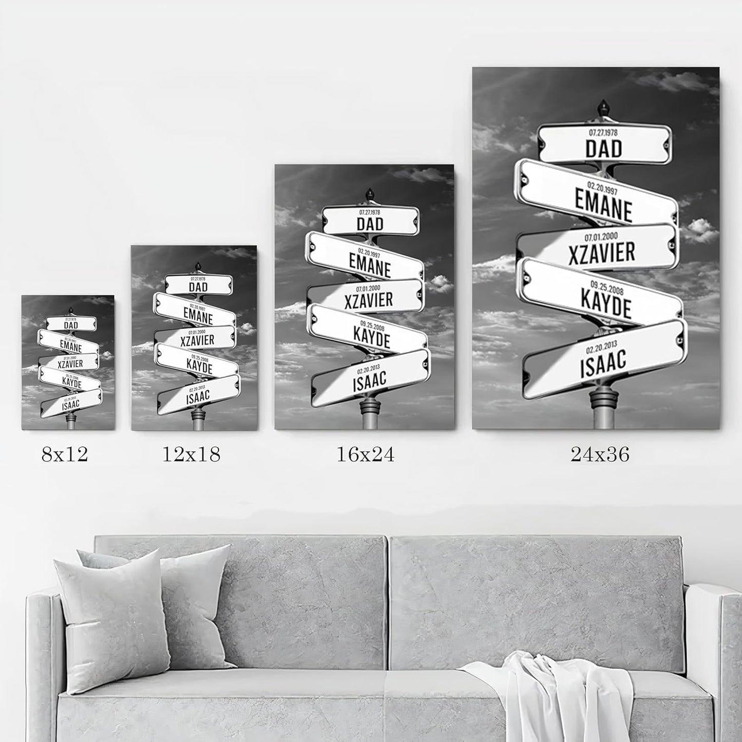 Personalized Father's Day Family Names Street Custom Multi-Name Date of Birth Vintage Street Sign Happy Fathers Day Poster Canvas Wall Art Best Gifts for Dad Husband from Daughter Son Wife Kids #1