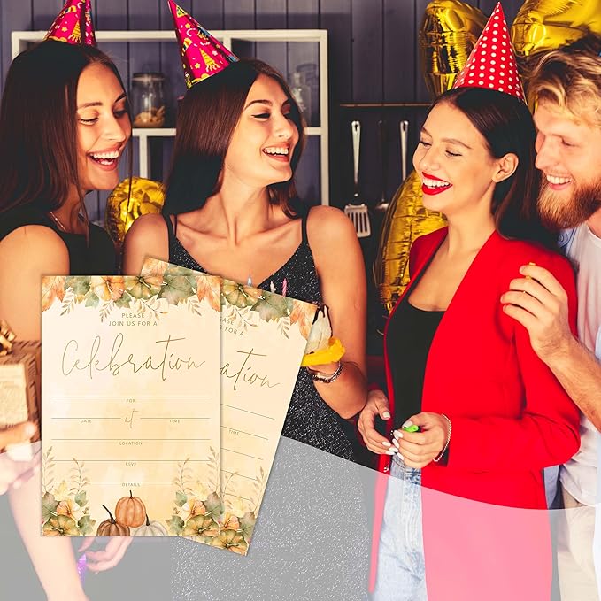 Join Us For A Celebration - Autumn Invitation Cards with Envelopes Pack of 20 (4"x6") - Pumpkin Leaf Autumn Themed Invitations for Baby Shower, Wedding, Bridal Shower, Baptism, etc.(153)