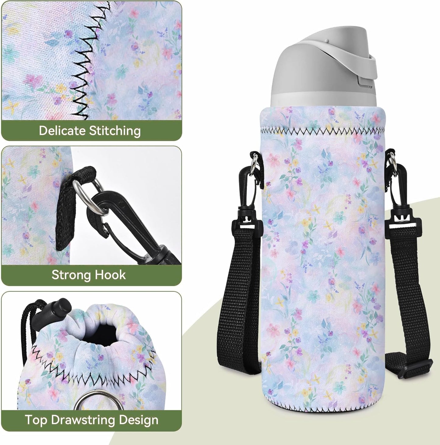 Neoprene Water Bottle Carrier Bag with Adjustable Shoulder Strap for Men Women Walking Hiking,Portable Insulated Holder Case for Stainless Steel/Glass/Plastic Bottles