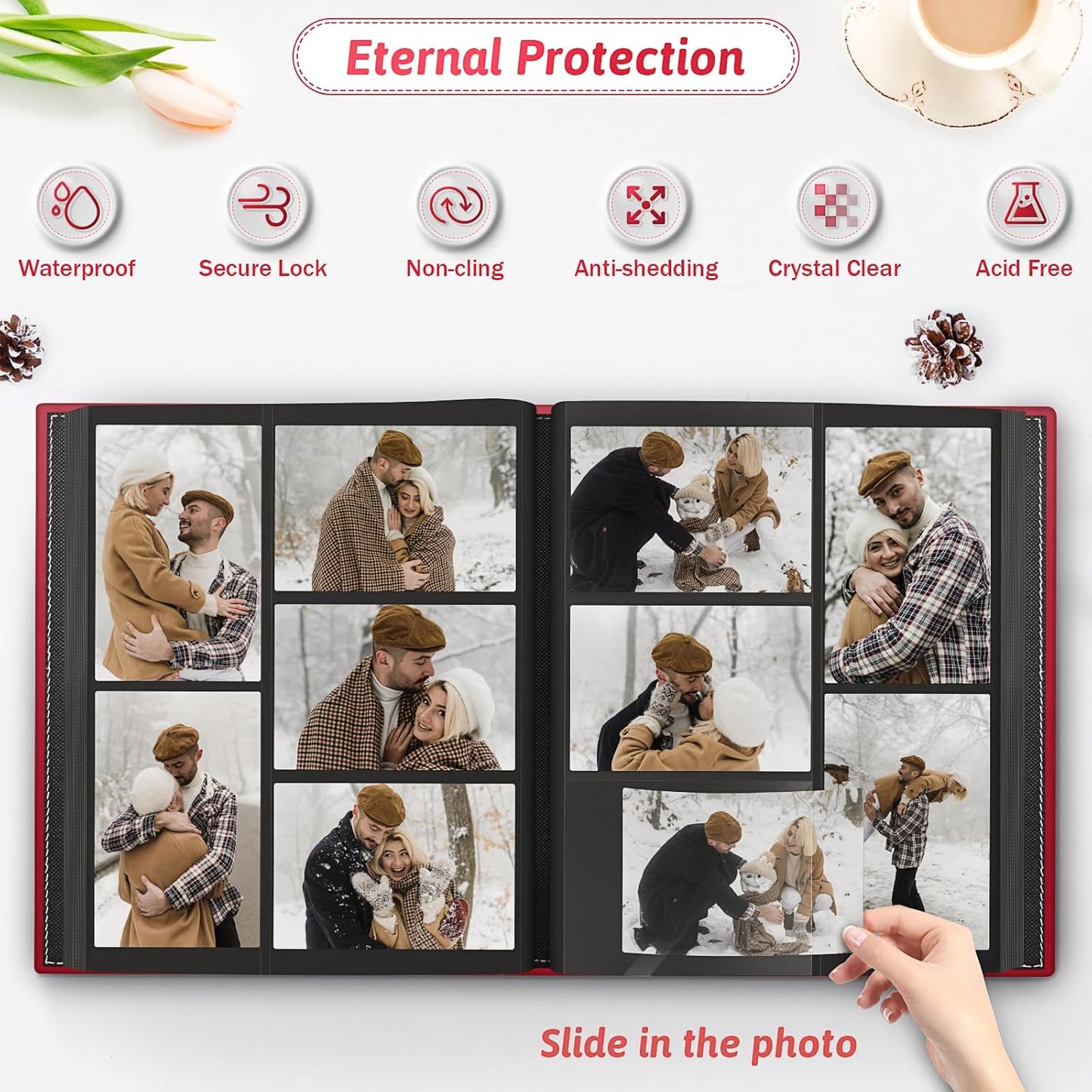 Popotop Photo Album 4x6 800 Pockets with Leather Hardcover Cover, Large Photo Album Binder Book with 80Pcs Pages for Family Travel Wedding Baby Gifts
