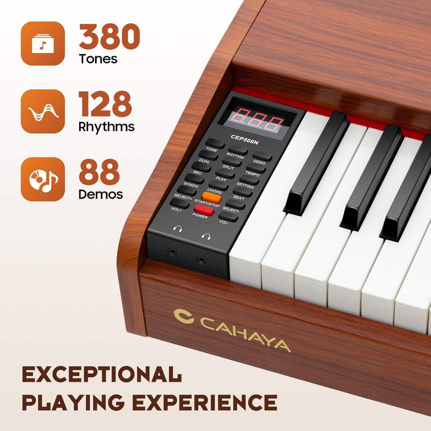 CAHAYA Digital Piano 88 Key - Full-size Weighted Electric Piano Wooden Body with 380 Sounds Triple Pedal for Beginners Supports USB-MIDI