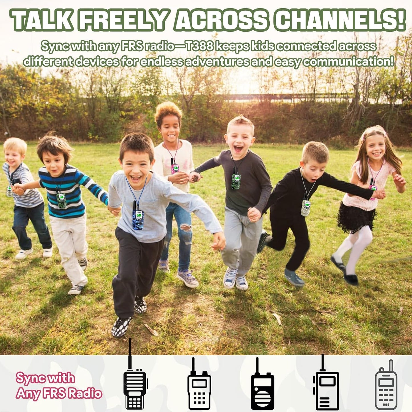 Vvinca Walkie Talkies for Kids Rechargeable 2 Pack, Army Toys for Boys Girls Ages 3-13 Outdoor Military Camping Toy, 3KM Long Range Walkie-Talkie 2 Way Radios 22 CH with Flashlight Birthday Gift