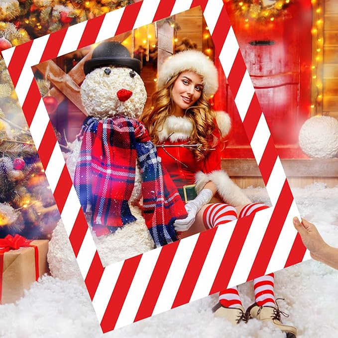 32 x 24 Inch Large Blank DIY Photo Booth Props Picture Frame Party Frame DIY Photo Booth Props Selfie for Halloween Christmas Birthday, Holiday Party (Stripe,Christmas)