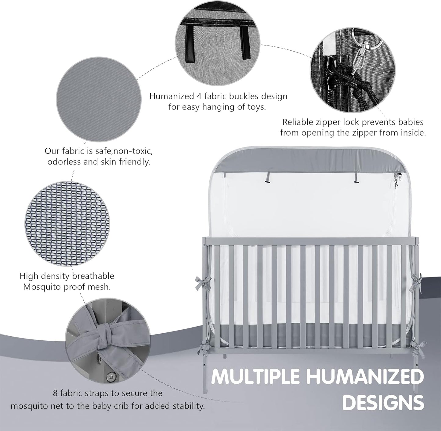 Porayhut Portable Baby Crib Net Safety Mesh Tent,Pop up Infant Mosquito Net, See Through Canopy Netting Cover for Baby&Toddler to Keep Baby from Climbing Out.