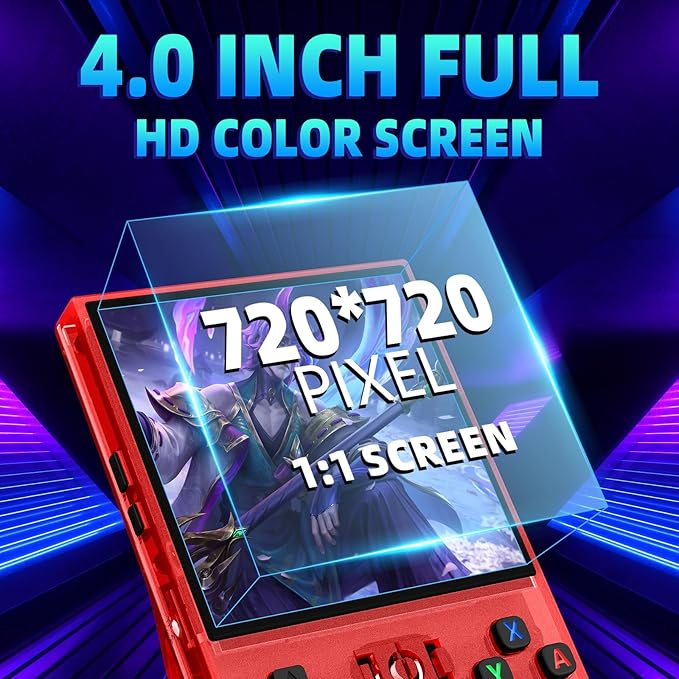 R36MAX Retro Handheld Game Console,64GB Open Source System Support 30+ Emulator Console,4.0 Inch IPS Screen Retro Gaming Console,4000mAh Battery,Portable Video Game Console for Christmas (Red)
