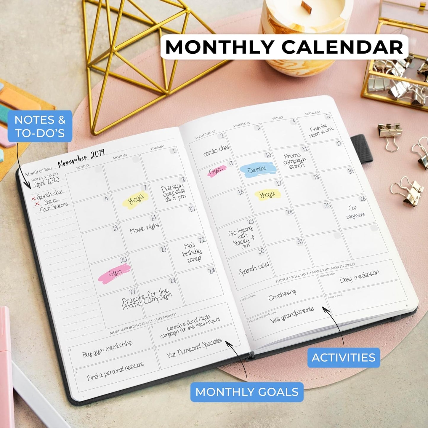 Legend Planner Daily for 3 Months – Undated Monthly Weekly & Daily Planner to Hit Goals. Organizer & Productivity Journal, A5 (Black)