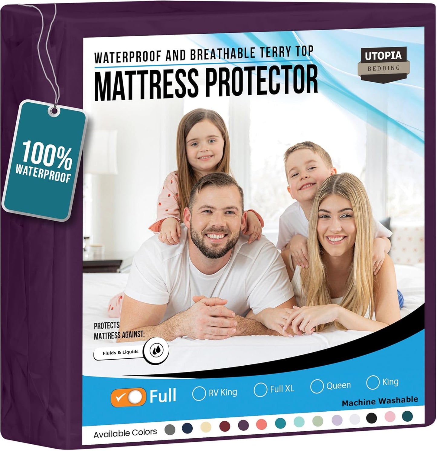 Utopia Bedding Waterproof Mattress Protector Twin Size, Premium Terry Mattress Cover 200 GSM, Breathable, Fitted Style with Stretchable Pockets (Purple)