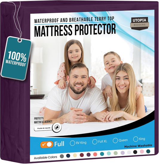 Utopia Bedding Waterproof Mattress Protector Twin Size, Premium Terry Mattress Cover 200 GSM, Breathable, Fitted Style with Stretchable Pockets (Purple)
