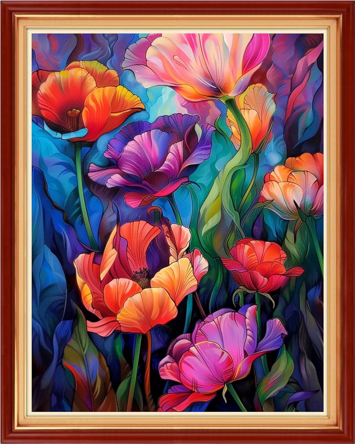 Stamped Cross Stitch Kits - Beach Night Landscape Counted Cross Stitch Kits for Beginners Adults Needlepoint Cross-Stitch Patterns-Colorful Flowers 16x20 inchs