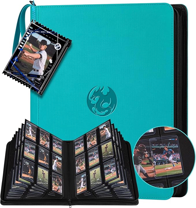 9-Pocket Toploader Binder, Baseball Football Sports Game Cards for 3"x4" Rigid Toploaders Trading Card Collection Album Holds 288 Cards Waterproof Storage Book Easy to Insert(Green)