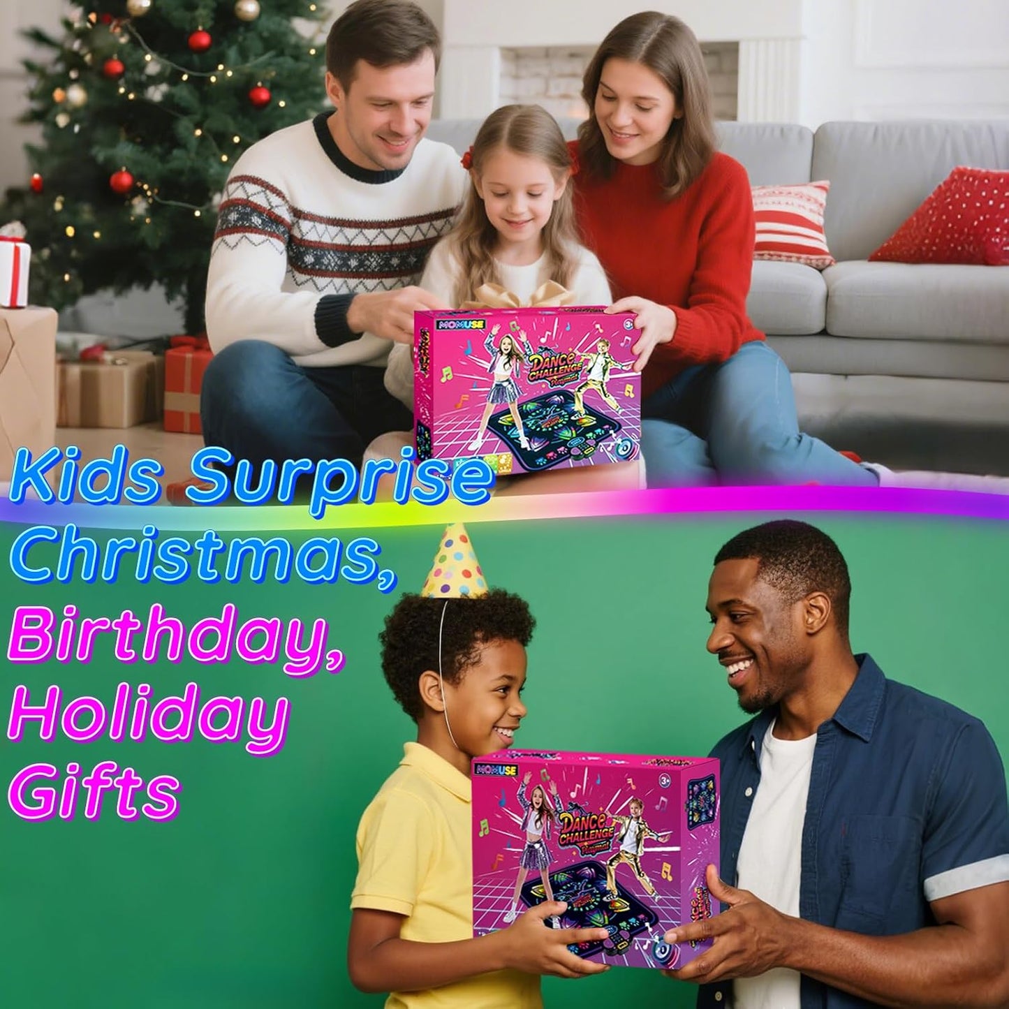 MOMUSE Kids Dance Mat with Display & Lockable Levels, 2 Challenge Modes Electronic Dance Pad 6 Volume Levels Built-in Music Toy Musical Mat, Christmas Birthday Gift for 3-12 Years Girls Boys