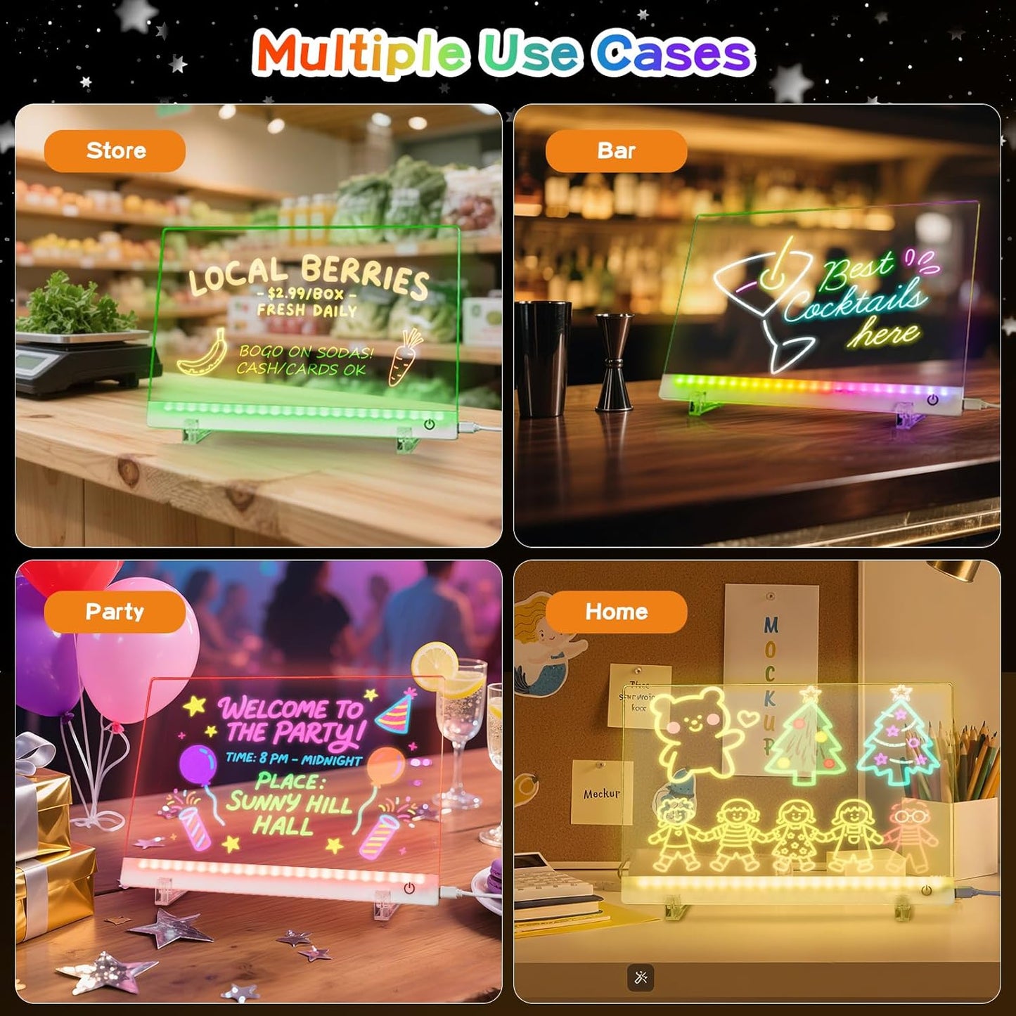 Led Drawing Board with Colors, Acrylic Dry Erase Board with Stand, 4 Modes & 6 Colors, Include 7 Dry Erase Markers, Clean Spone, Birthday Gift for Boys Girls, Party, Halloween, Christmas Home Decor