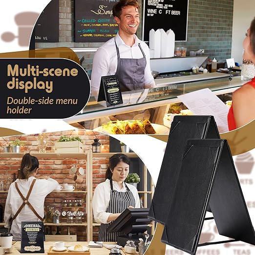 Gerrii Leatherette Table Tents Black PU Leather Menu Covers Bulk Double Sided Frame Sign Holders 2 Side Drink Dessert Menu Folders for Restaurant Coffee Cafe Bar Wedding Supplies(20 Pack,4 x 6 Inch)