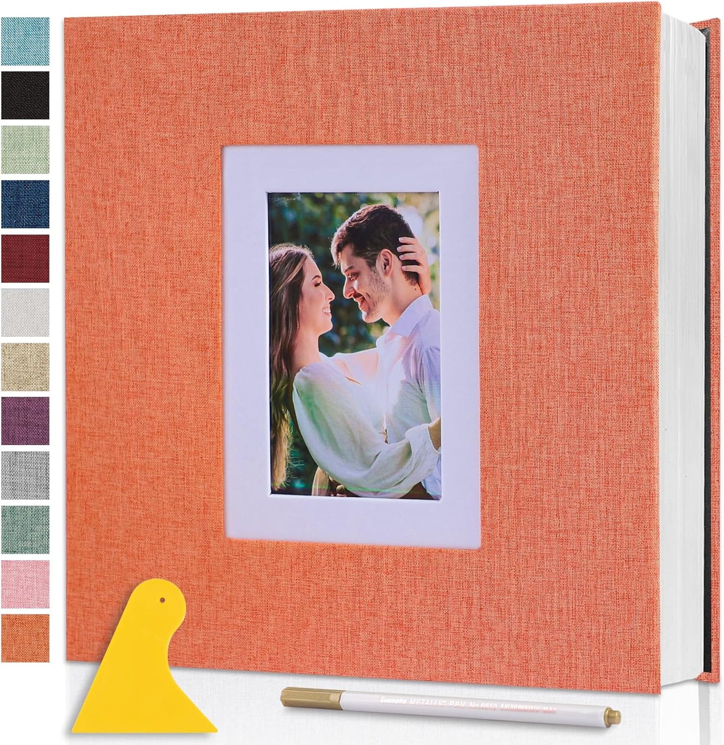 Photo Album Self Adhesive Pages Scrapbook Large Magnetic Photo Albums with Sticky Pages Scrapbooks for Wedding Baby for 4x6 5x7 8x10 Picture Photo Books 11x10.6 Orange 60 Pages