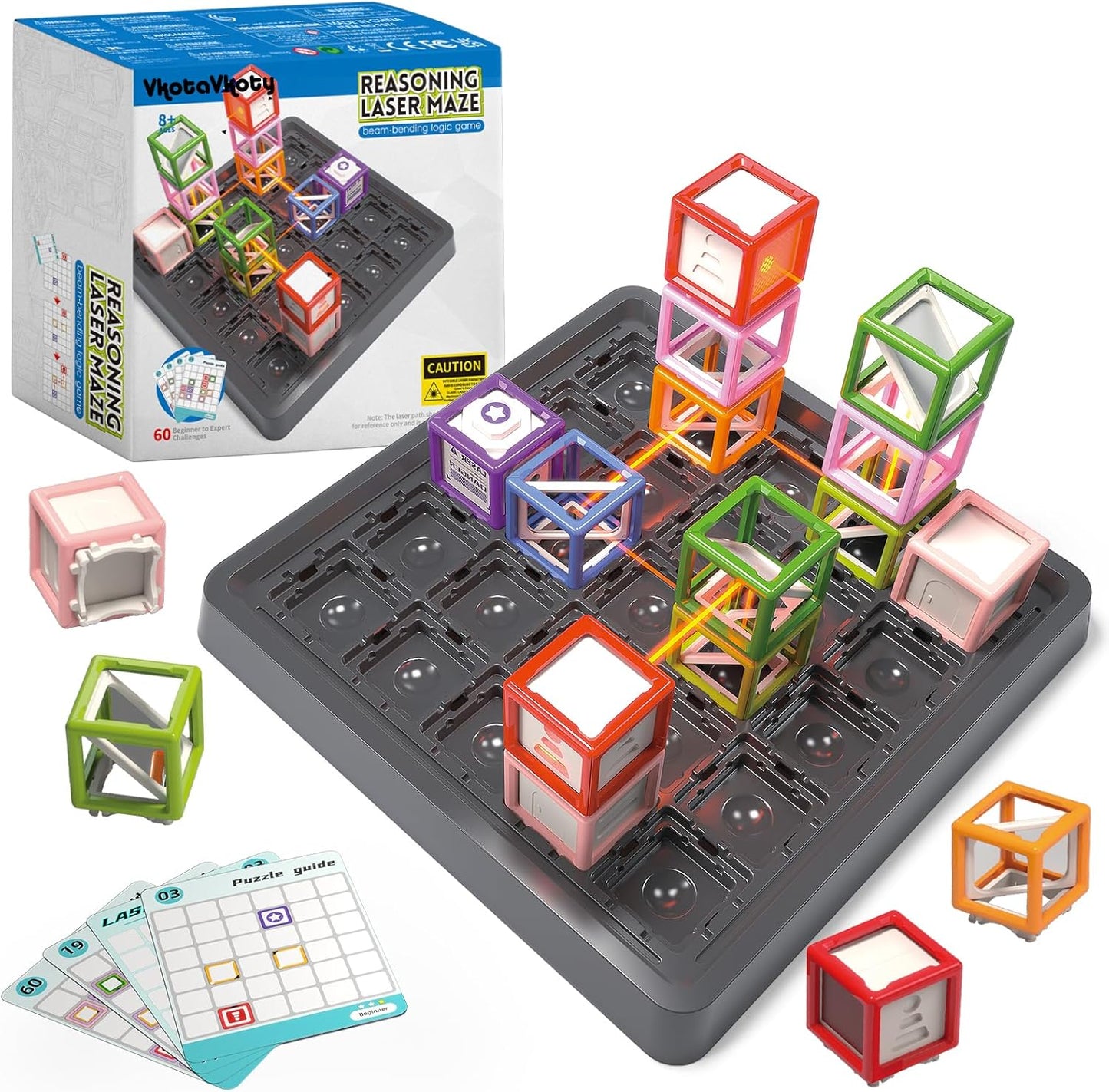 [2025 New] Reasoning Laser Maze, Ultimate STEM Toys for Boys Age 8-12, Logic Game with 60+ Challenges, Toy for 8 9 10 11 12 13 14 Year Old Kid & Adult Birthday Gift - 37 Pcs Cubes