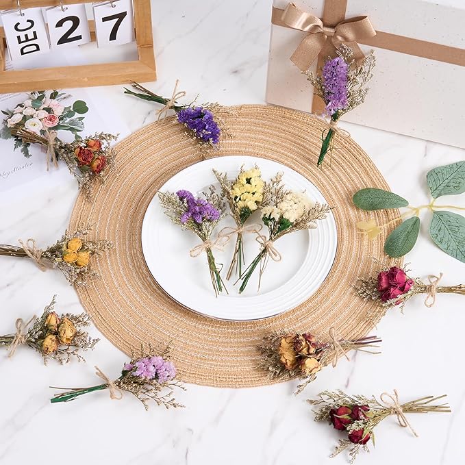 12/24 PCS Charming Dried Flowers Bouquet for Vase Various Dried Wildflowers with Stems Mini Handmade Wildflowers Natural Real Flowers Bulk Flowers Craft (Forget Me Not, 12 PCS)