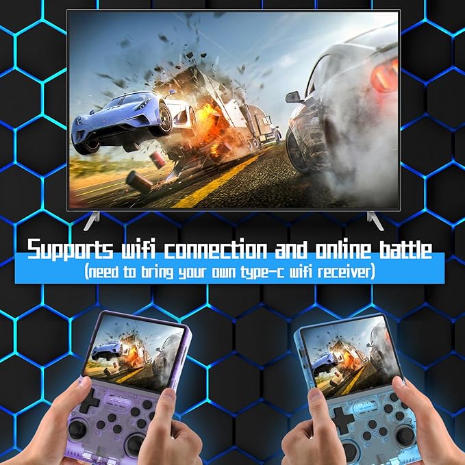 FVBADE[30000 in 1] R40S PRO Handheld Game Console 3.5 inch IPS Screen Mini Retro Console 3800mAh Portable Pocket Arcade 45+ Mainstream Emulator 256G TF Card Transparent.(Blue)