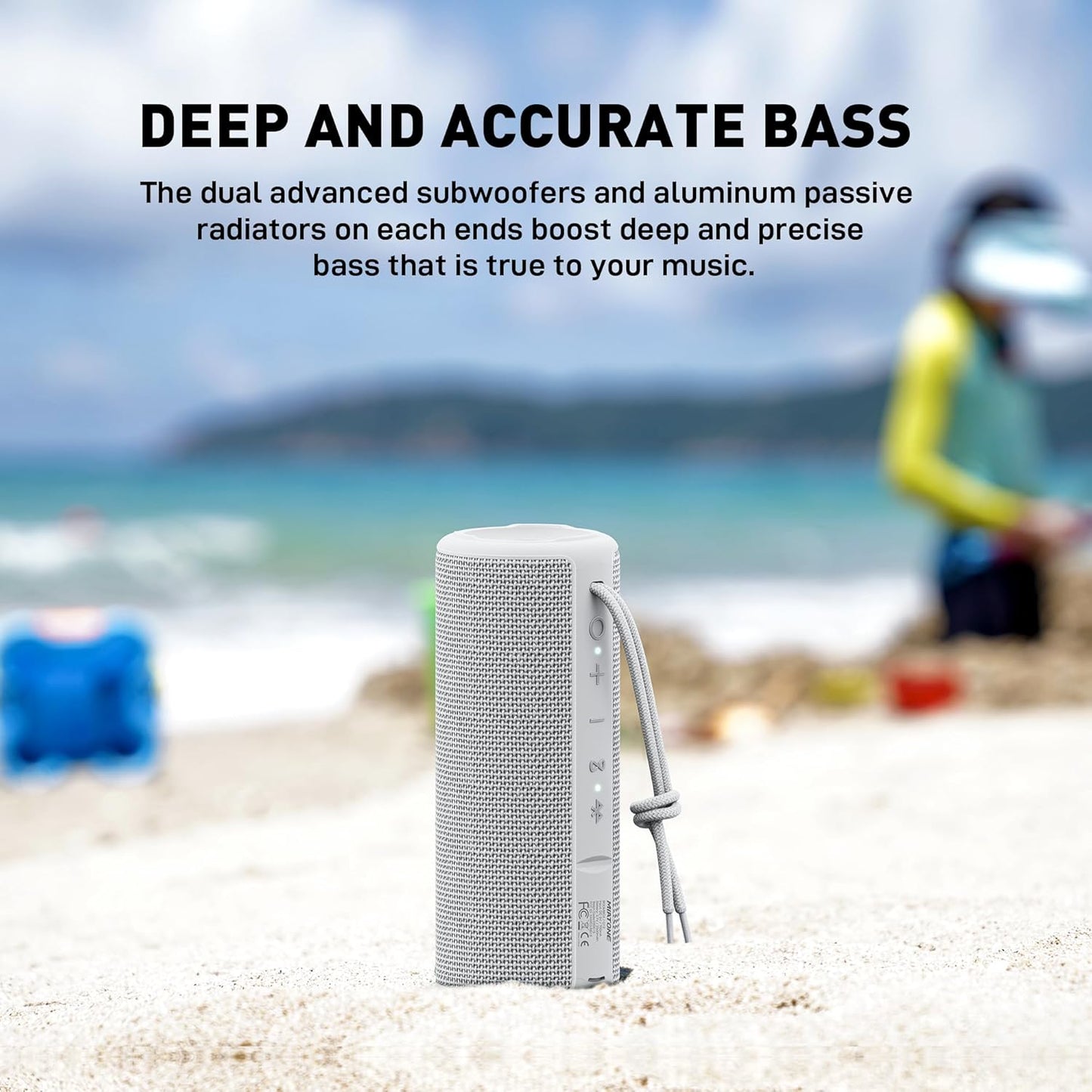 MIATONE Boombox Portable Bluetooth Speaker Wireless Outdoor Waterproof Speaker - Grey