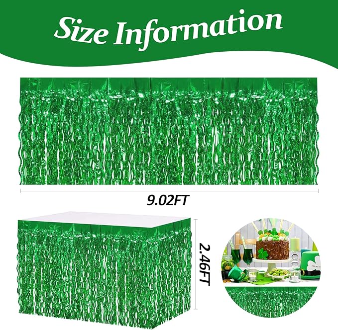 4P Wavy Metallic Tinsel Foil Fringe Table Skirts for Rectangle Tables Backdrop Garland Curtains for Parade Floats Wedding Birthday Parties Decoration Graduation 2025 Christmas (Green)